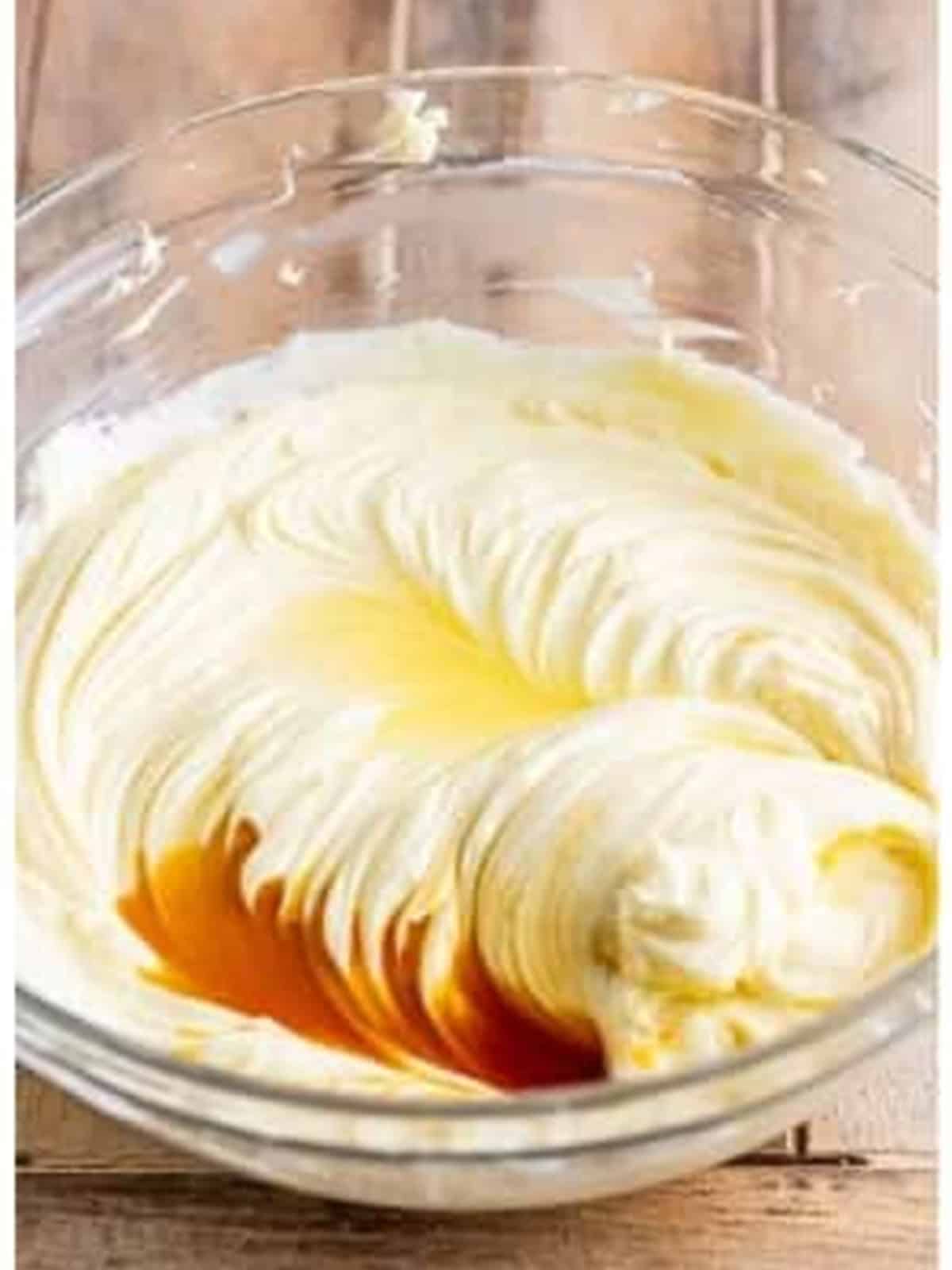 Powdered sugar, vanilla, and lemon juice mixed into the whipped cream cheese filling.