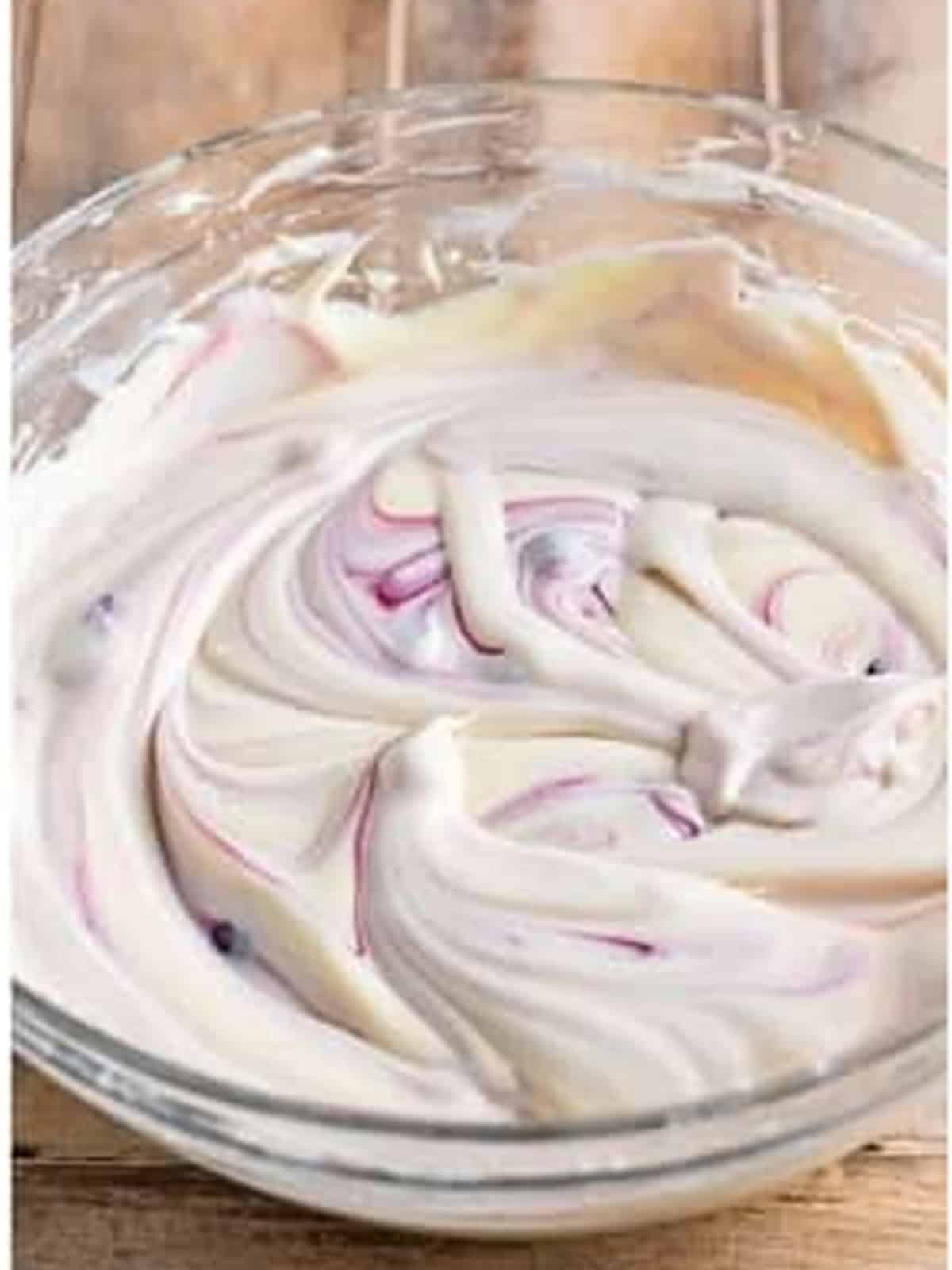 Blueberry pie filling swirled through the creamy cheesecake filling.