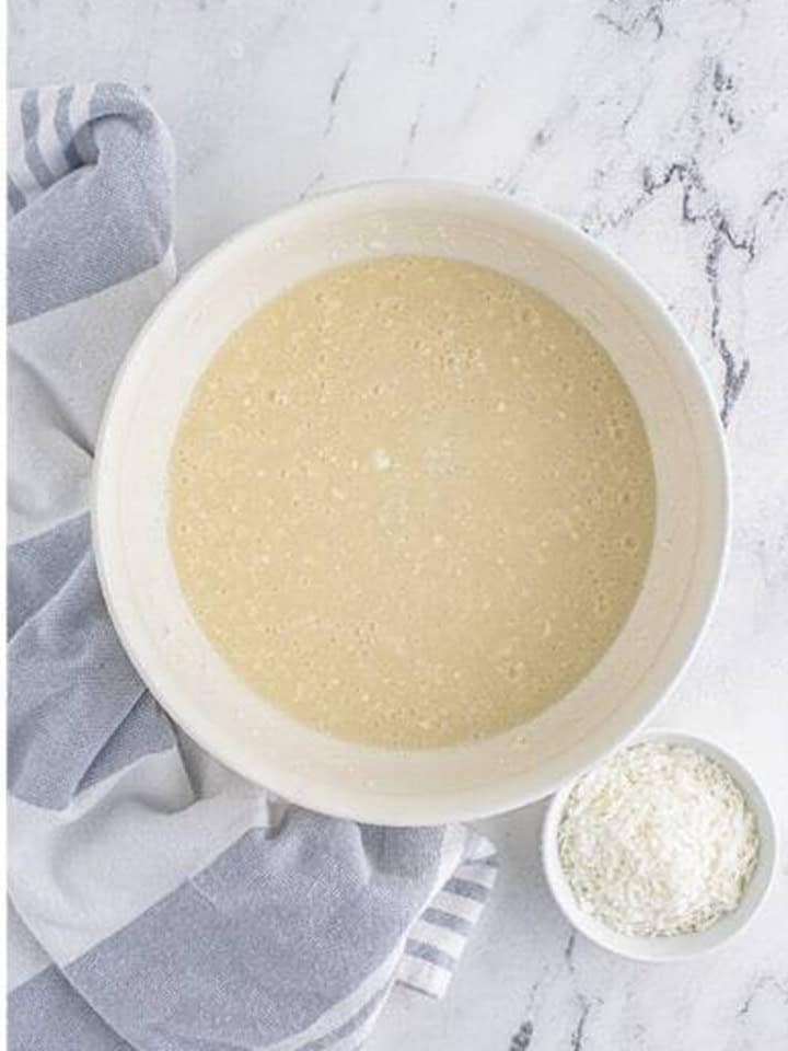 The coconut filling mixed until smooth for no bake coconut cream pie.