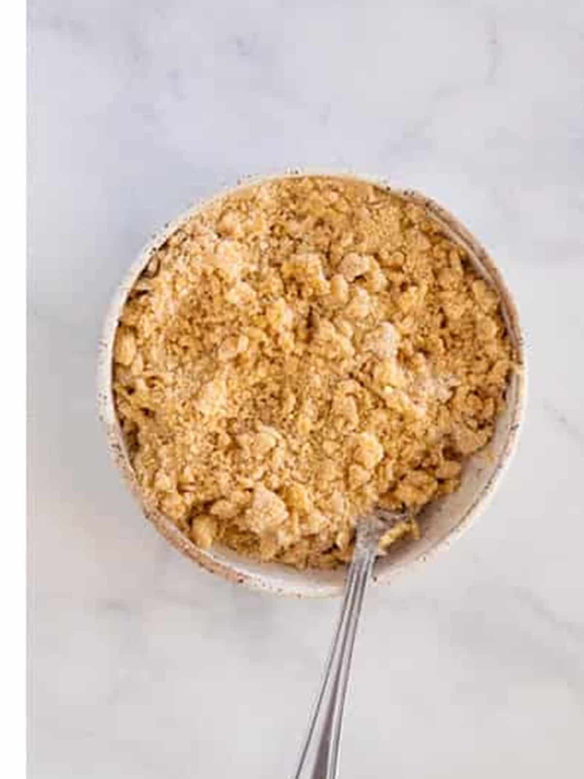 Brown sugar oat streusel crumble mixed in a bowl.