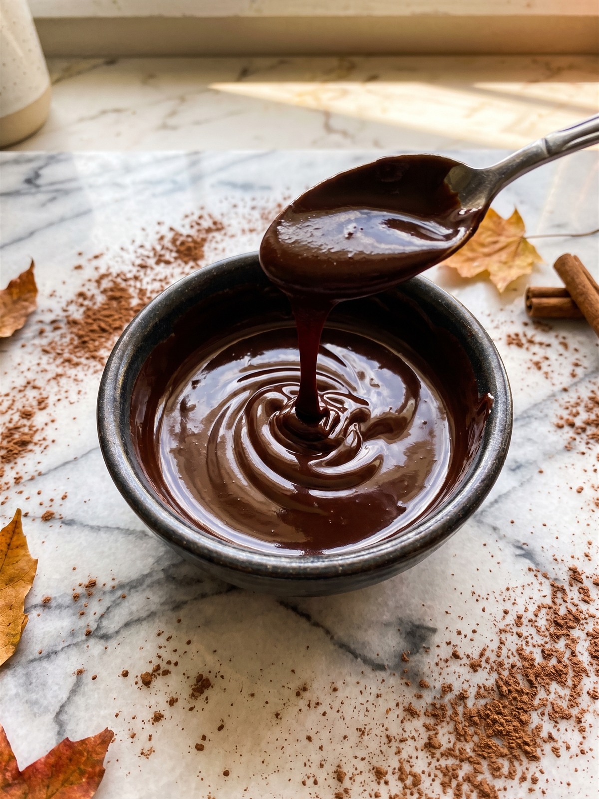 Melted chocolate glaze in a bowl.