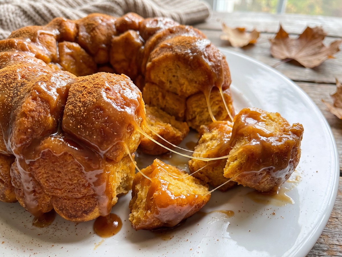 Gooey pull-apart pieces of Pumpkin Monkey Bread on a plate.