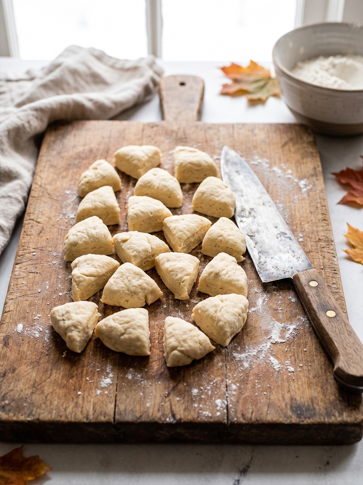 Refrigerated biscuit dough cut into pieces for Pumpkin Monkey Bread.