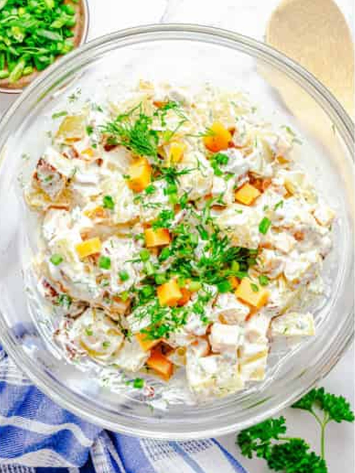 Ranch Potato Salad folded together until every potato is coated in the creamy dressing.
