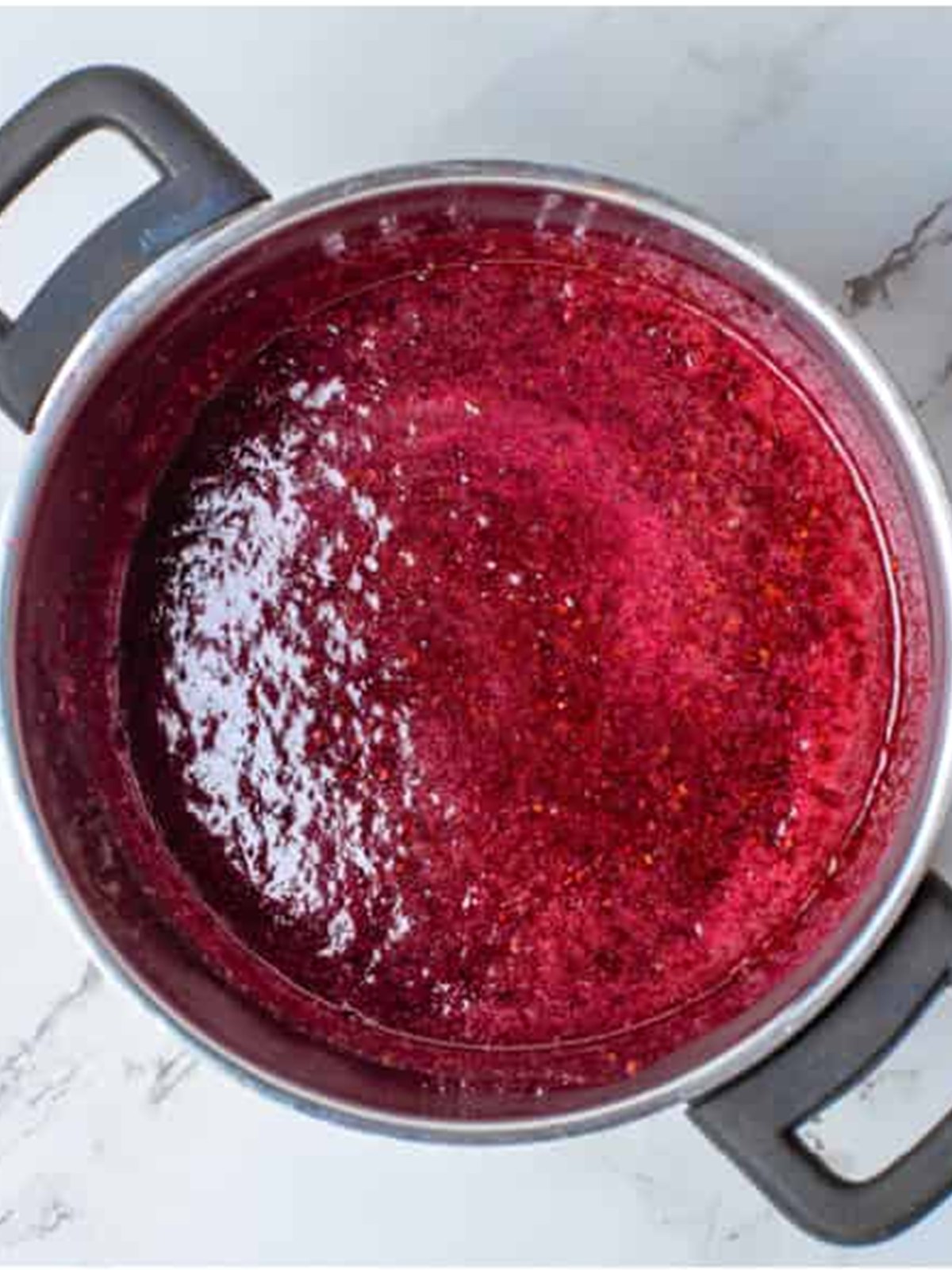 Fresh raspberries stirred into the yolk mixture and boiled while stirring constantly.