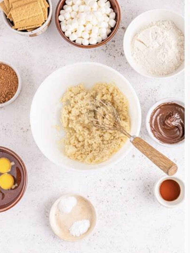 Crushed graham crackers mixed with sugars, cinnamon, and melted butter for the crust.
