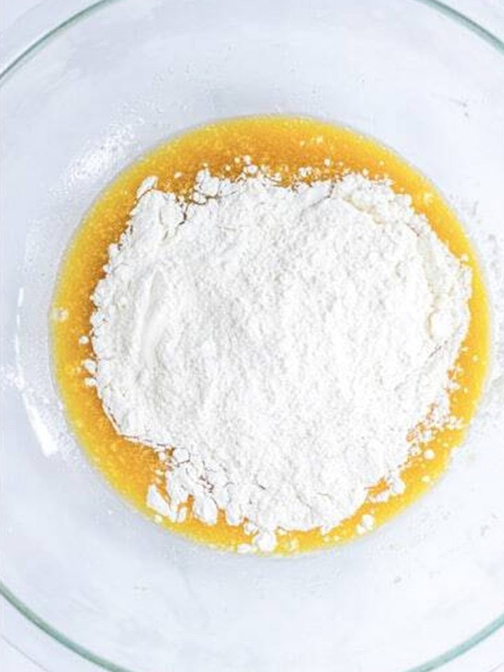Flour and salt added to the snickerdoodle blondie batter.