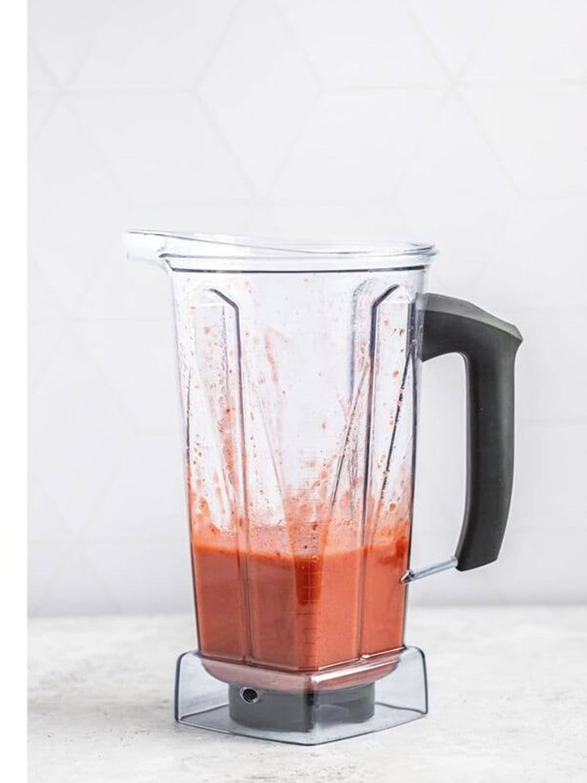 Strawberry Sauce blended completely smooth in the blender pitcher.