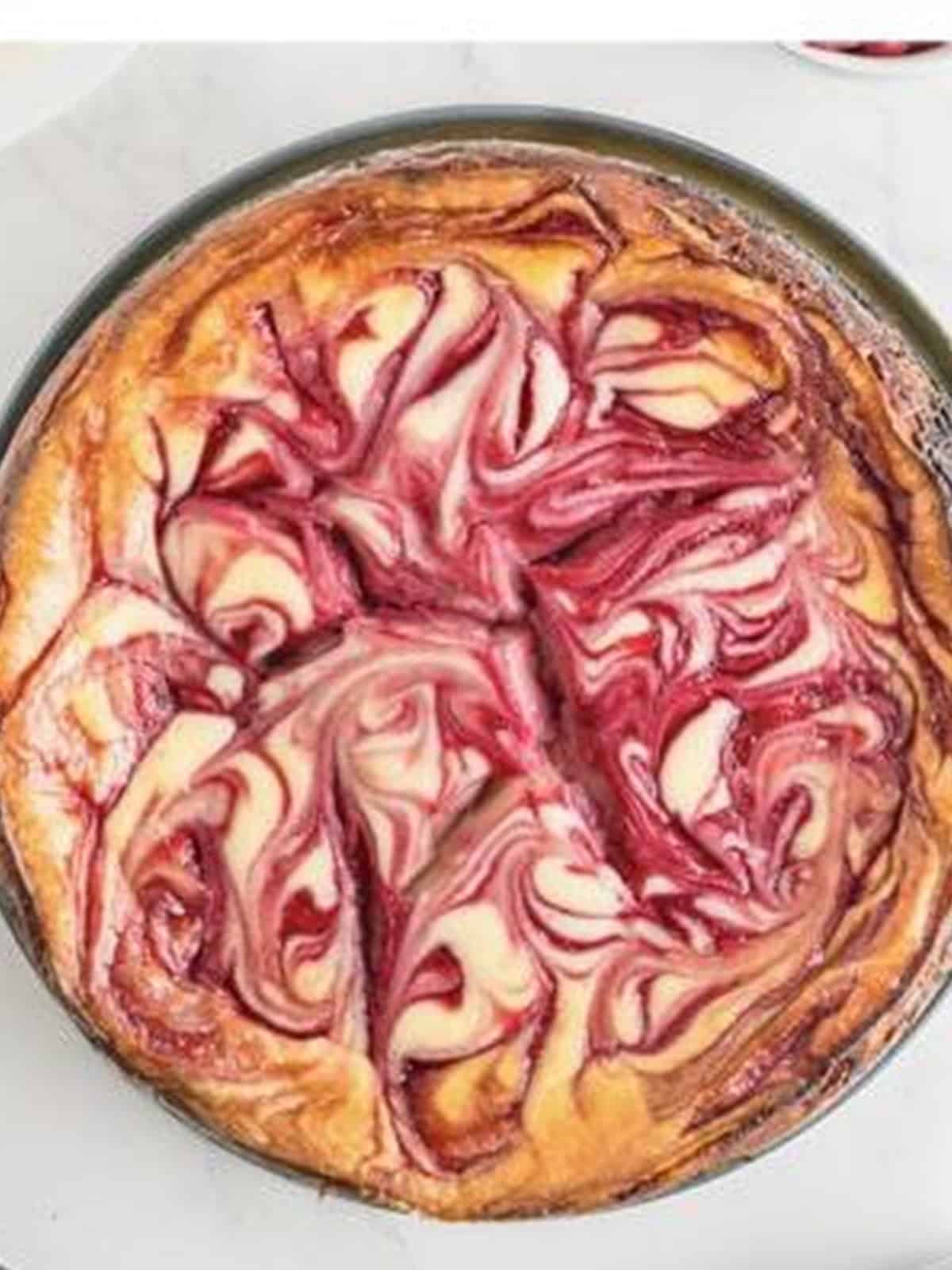 White Chocolate Raspberry Cheesecake baked until just slightly jiggly in the center.