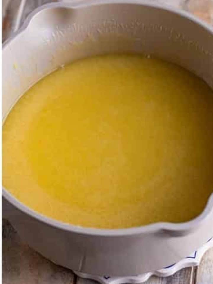 Finished White Chocolate Sauce cooked until it coats the back of a spoon.