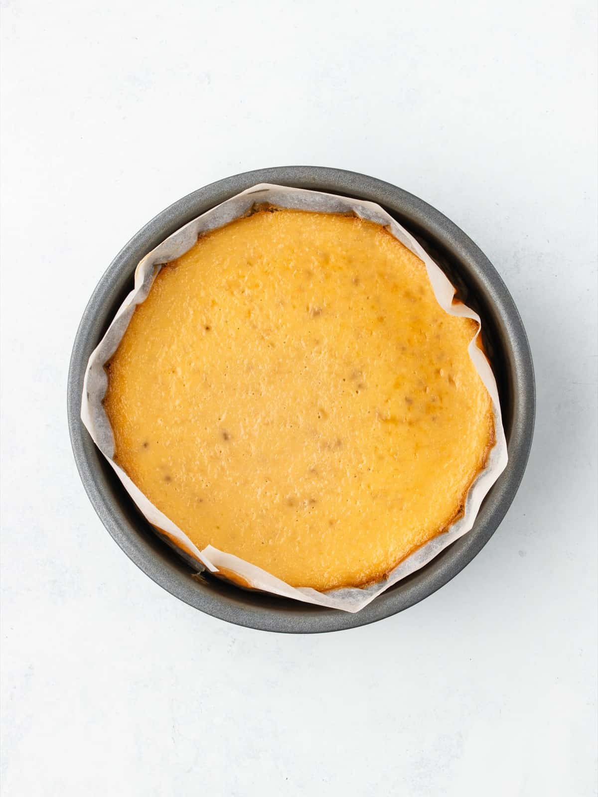 The banoffee cheesecake filling poured over the baked graham cracker base and baked until just set.